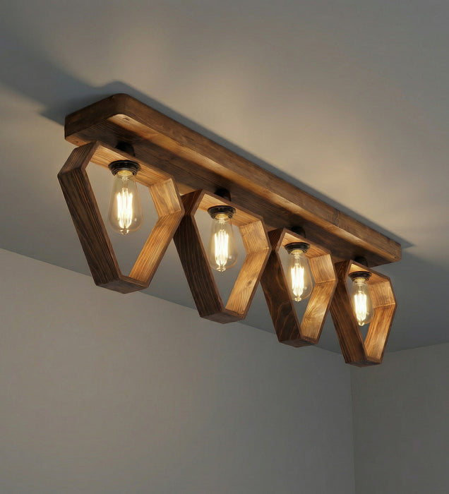Hexad Brown Wooden 4 Series Ceiling Lamp