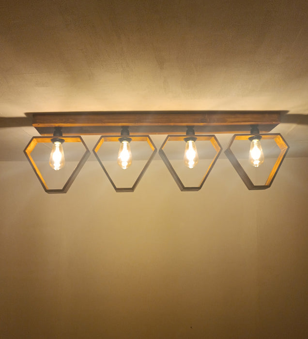 Hexad Brown Wooden 4 Series Ceiling Lamp