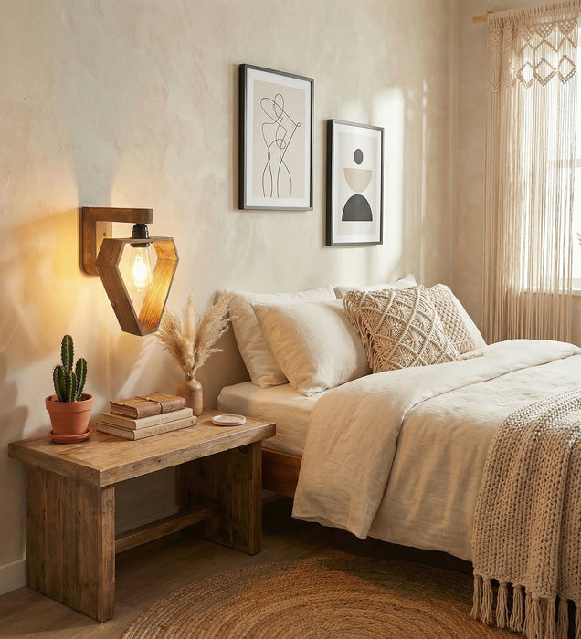 Hexad Brown Wooden Wall Light