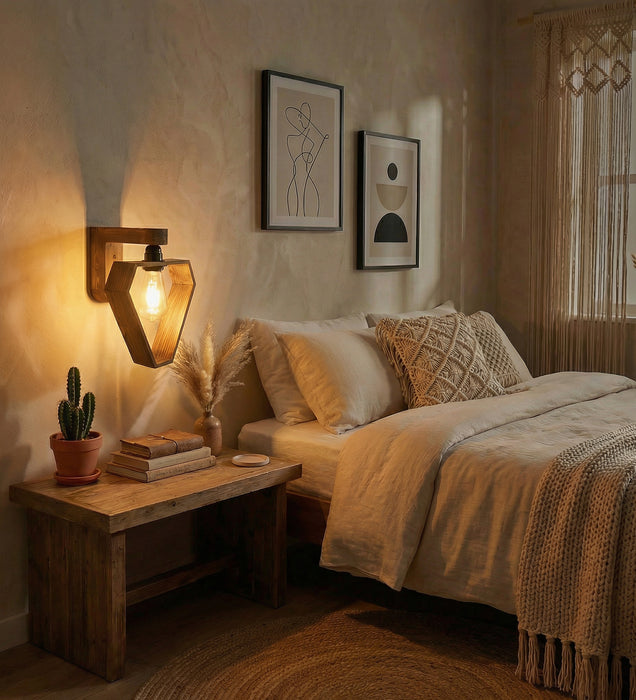 Hexad Brown Wooden Wall Light