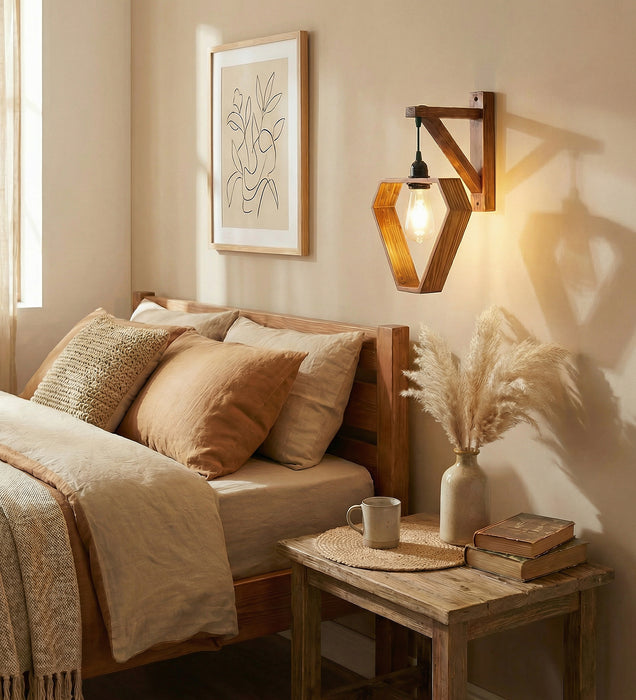 Hexad L Brown Wooden Wall Light