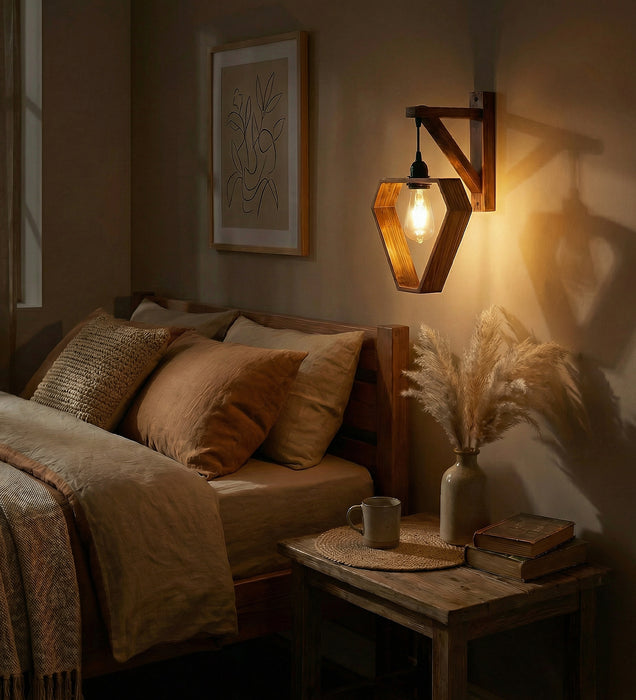 Hexad L Brown Wooden Wall Light