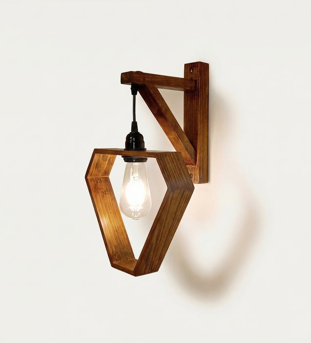 Hexad L Brown Wooden Wall Light