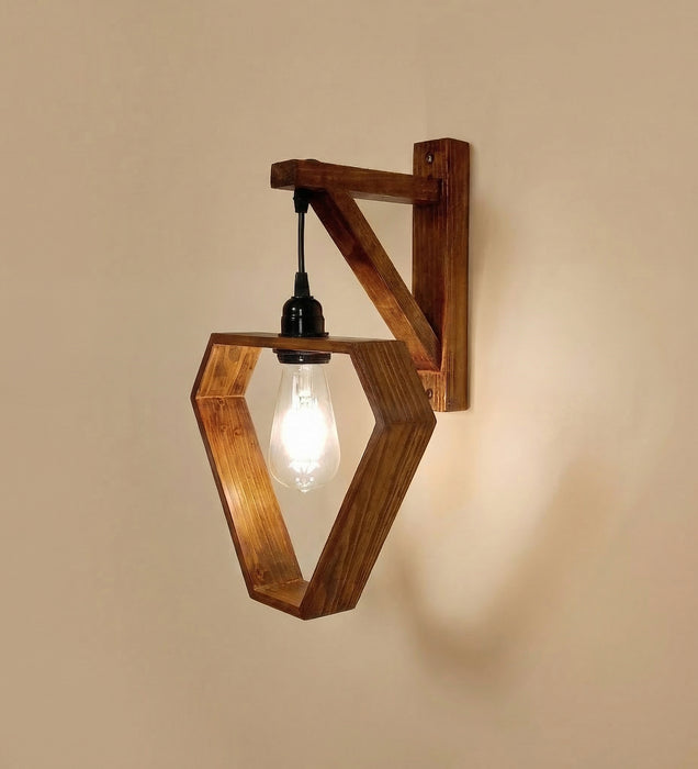Hexad L Brown Wooden Wall Light