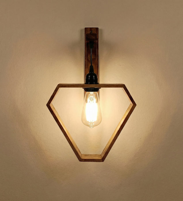 Hexad L Brown Wooden Wall Light