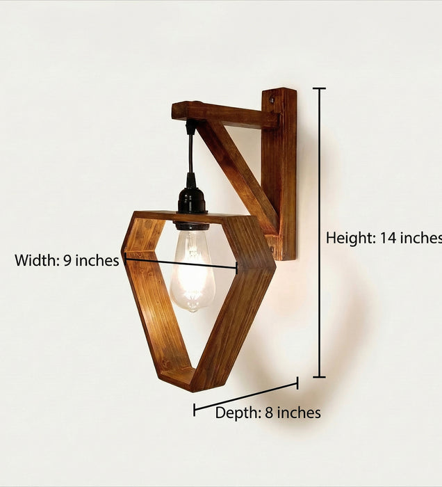 Hexad L Brown Wooden Wall Light