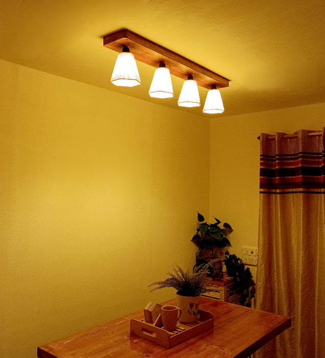 Hexagon Brown Wooden 4 Series Ceiling Lamp