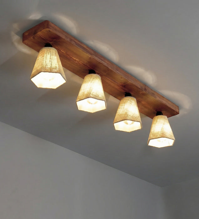 Hexagon Brown Wooden 4 Series Ceiling Lamp