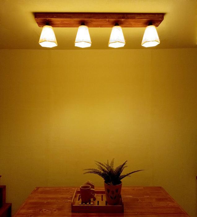 Hexagon Brown Wooden 4 Series Ceiling Lamp