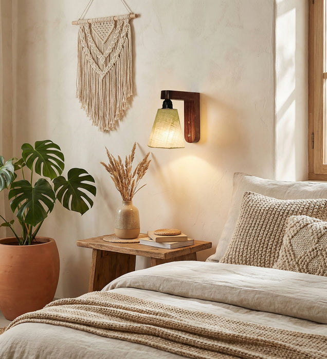 Hexagon Brown Wooden Wall Light