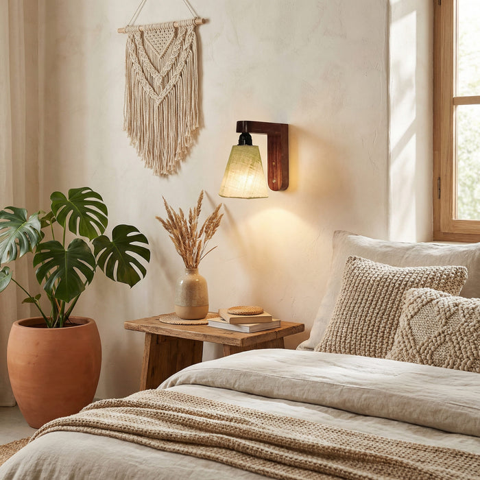 Hexagon Brown Wooden Wall Light