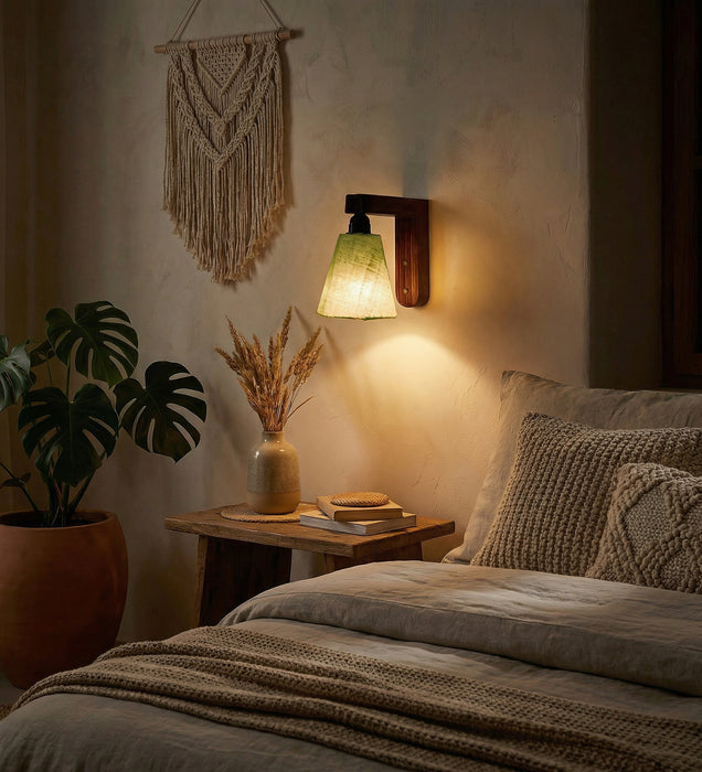 Hexagon Brown Wooden Wall Light