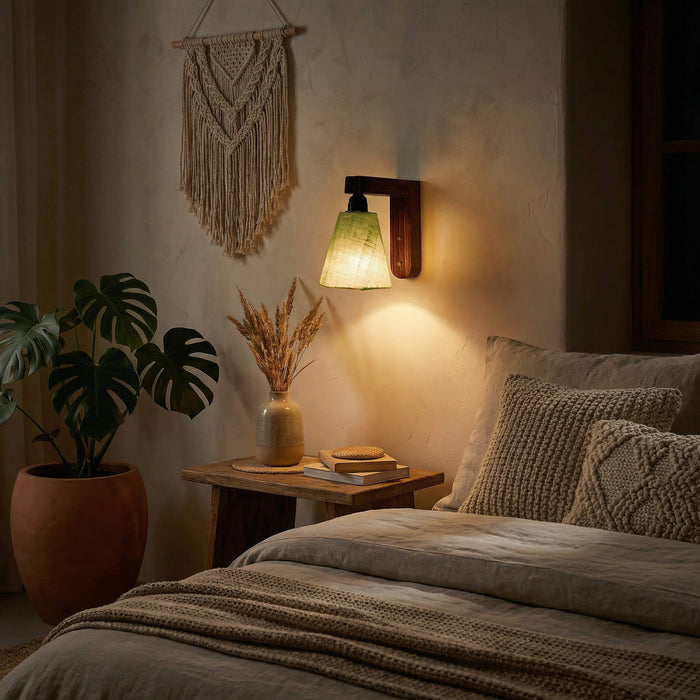 Hexagon Brown Wooden Wall Light