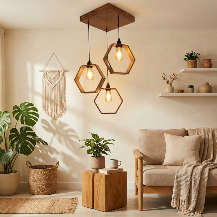 Hexagram Brown Cluster Hanging Lamp