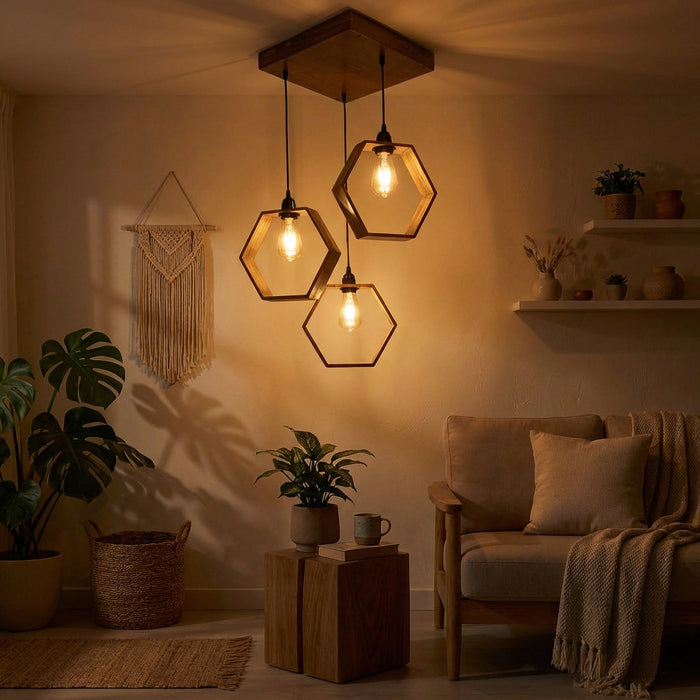 Hexagram Brown Cluster Hanging Lamp