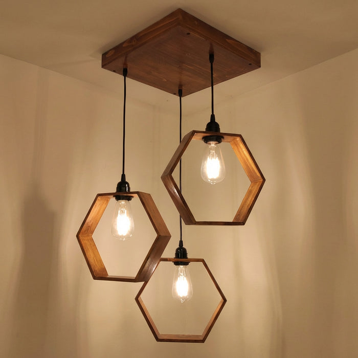 Hexagram Brown Cluster Hanging Lamp