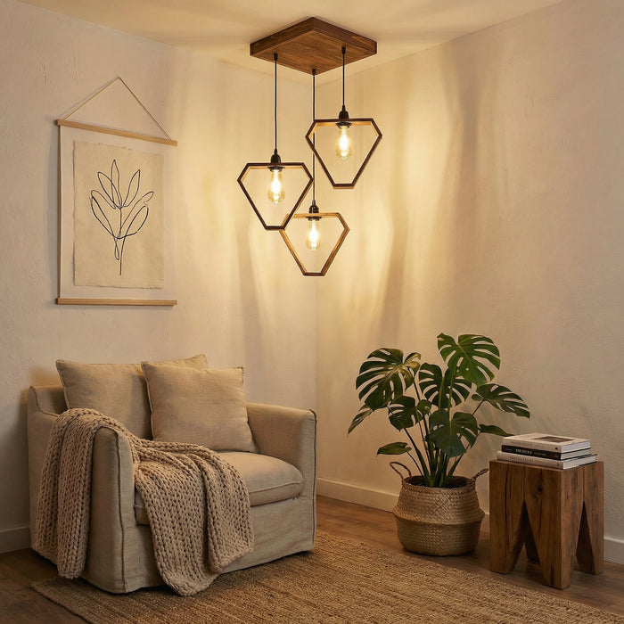 Hexar Brown Wooden Cluster Hanging Lamp