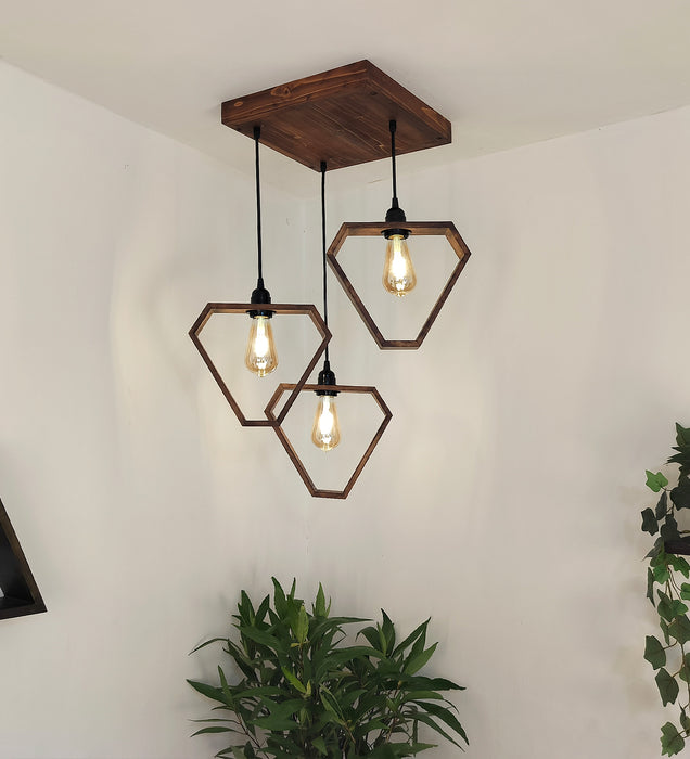 Hexar Brown Wooden Cluster Hanging Lamp