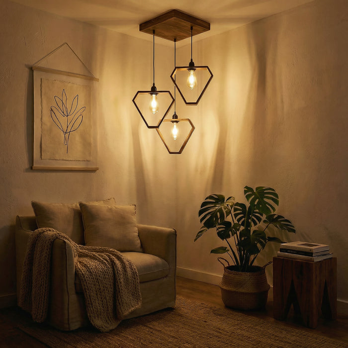 Hexar Brown Wooden Cluster Hanging Lamp