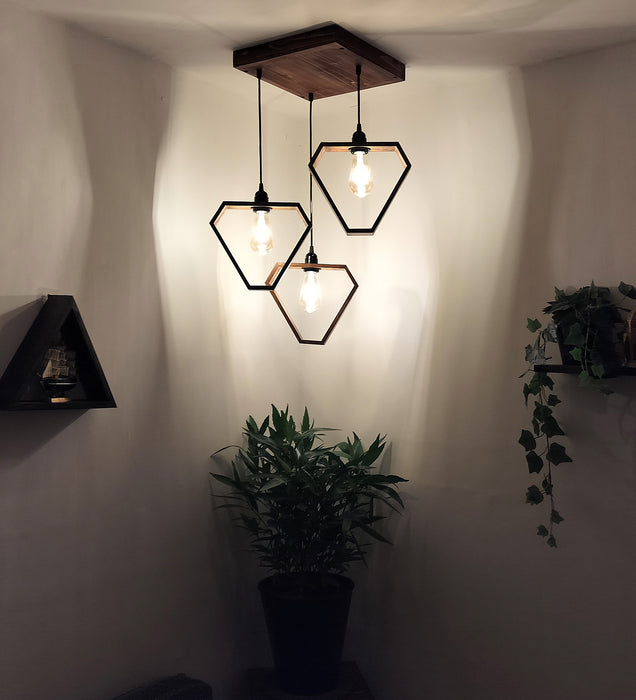 Hexar Brown Wooden Cluster Hanging Lamp