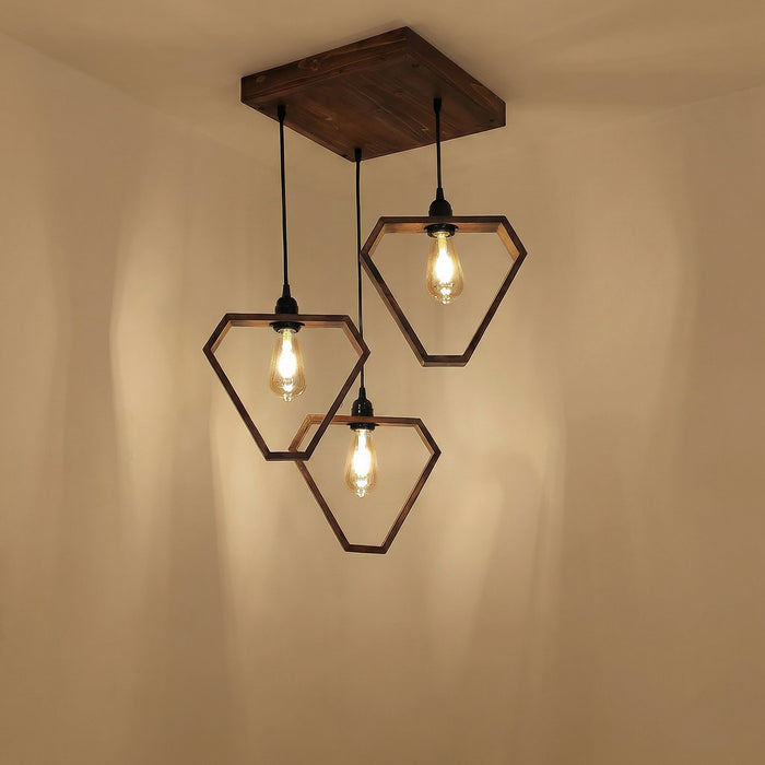 Hexar Brown Wooden Cluster Hanging Lamp