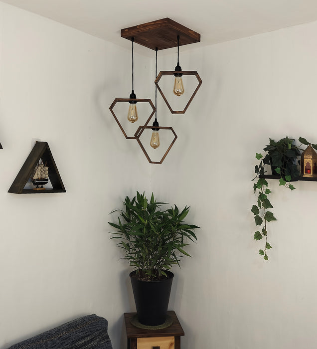 Hexar Brown Wooden Cluster Hanging Lamp