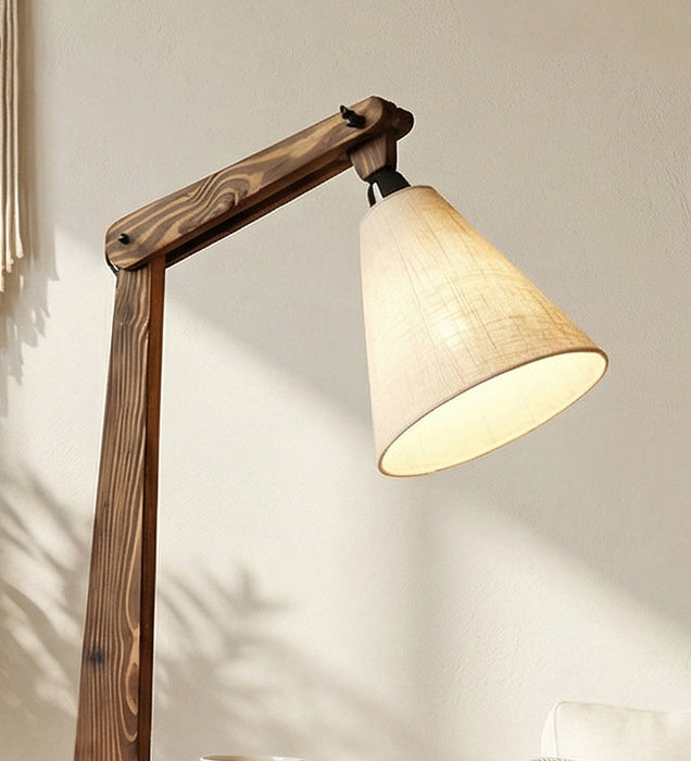 Hubert Wooden Floor Lamp with Brown Base and Jute Fabric Lampshade