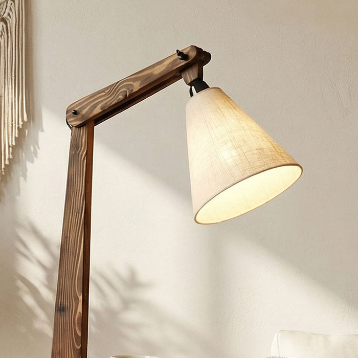 Hubert Wooden Floor Lamp with Brown Base and Jute Fabric Lampshade