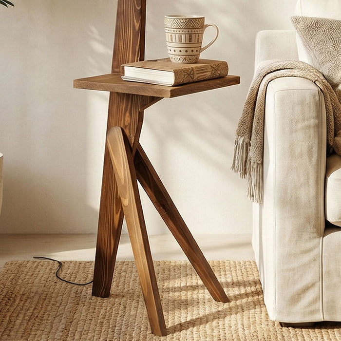Hubert Wooden Floor Lamp with Brown Base and Jute Fabric Lampshade