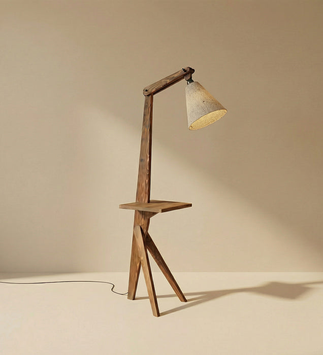 Hubert Wooden Floor Lamp with Brown Base and Jute Fabric Lampshade