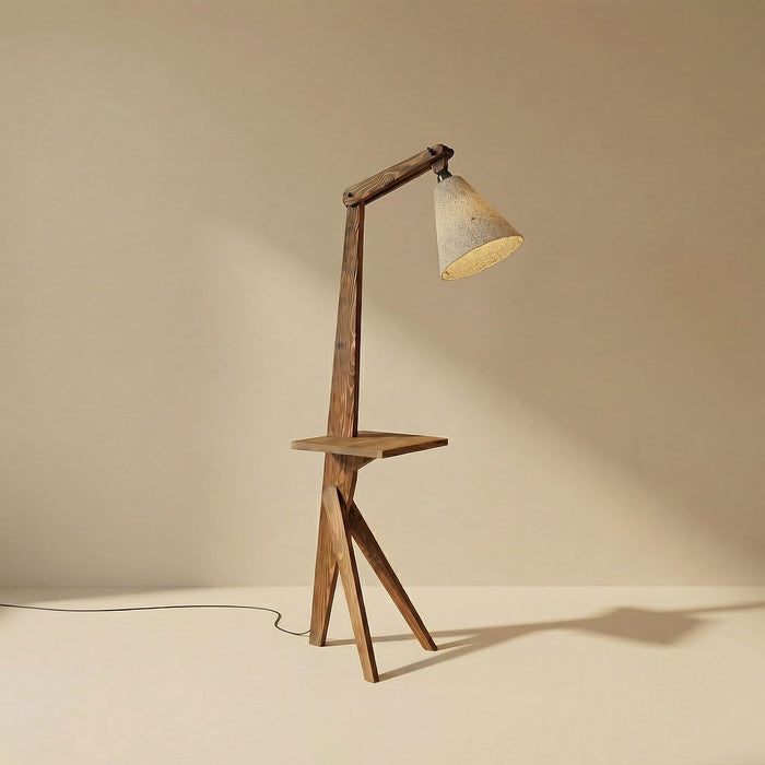 Hubert Wooden Floor Lamp with Brown Base and Jute Fabric Lampshade