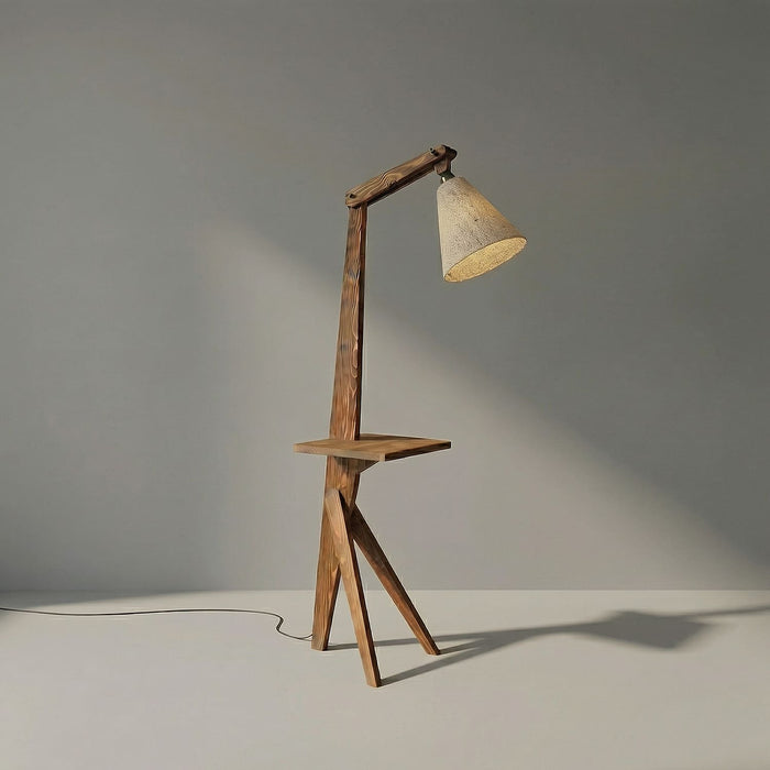 Hubert Wooden Floor Lamp with Brown Base and Jute Fabric Lampshade