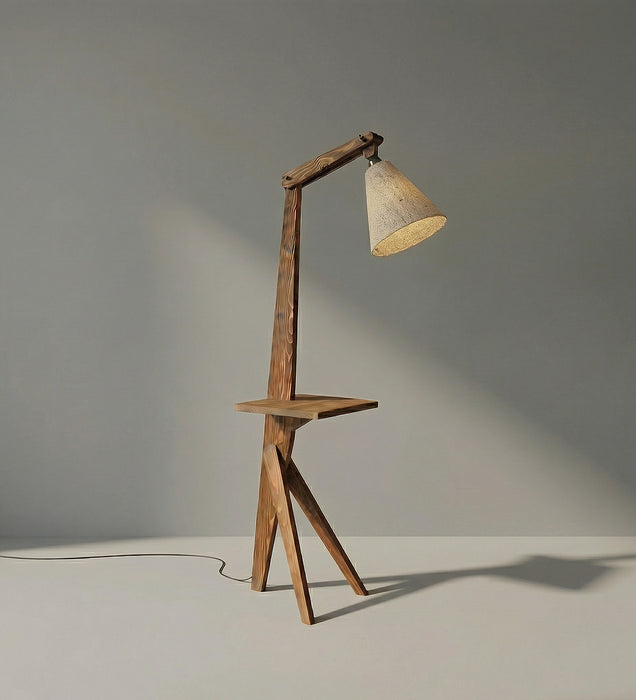 Hubert Wooden Floor Lamp with Brown Base and Jute Fabric Lampshade
