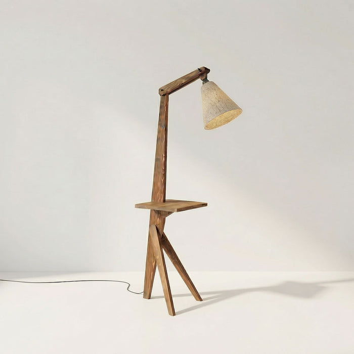Hubert Wooden Floor Lamp with Brown Base and Jute Fabric Lampshade