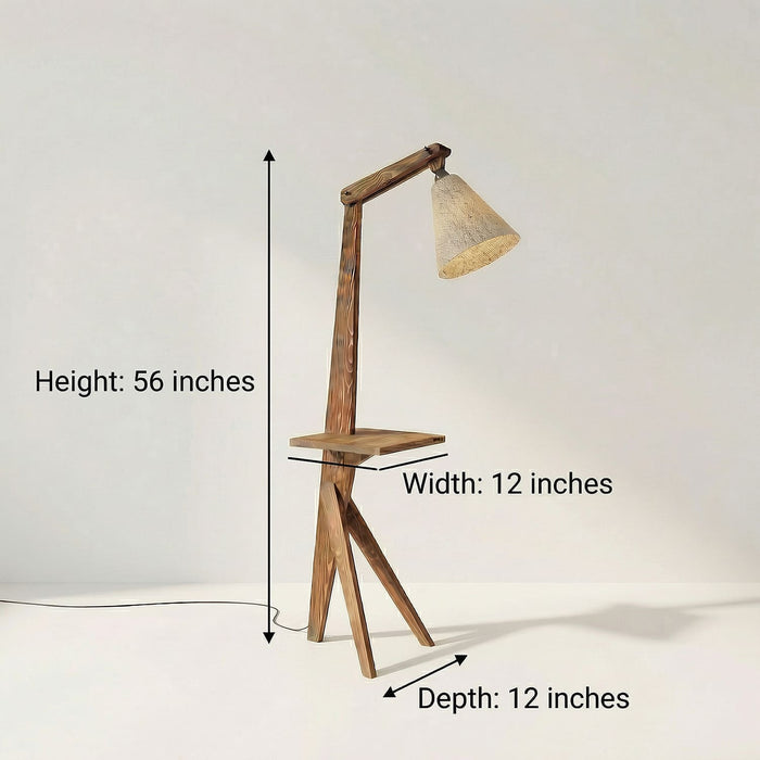 Hubert Wooden Floor Lamp with Brown Base and Jute Fabric Lampshade