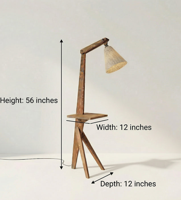 Hubert Wooden Floor Lamp with Brown Base and Jute Fabric Lampshade