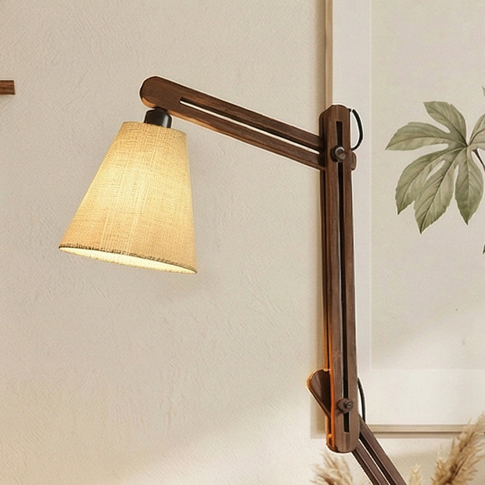 Hydra Wooden Floor Lamp with Brown Base and Jute Fabric Lampshade