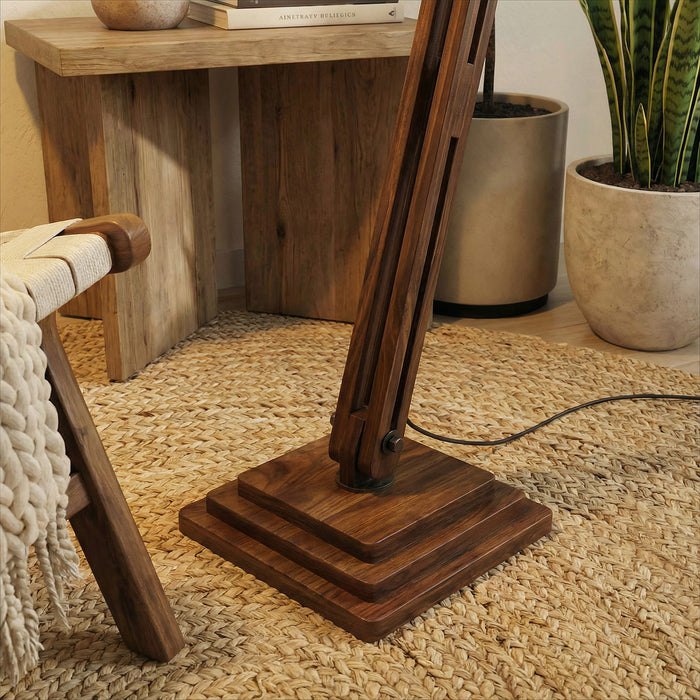 Hydra Wooden Floor Lamp with Brown Base and Jute Fabric Lampshade