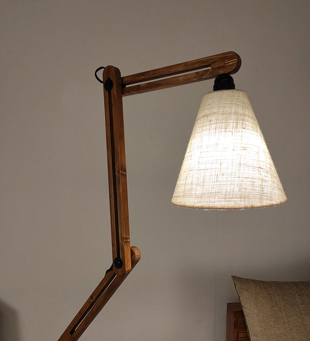 Hydra Wooden Floor Lamp with Brown Base and Jute Fabric Lampshade