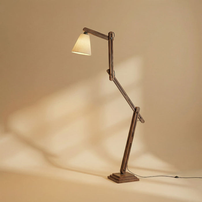 Hydra Wooden Floor Lamp with Brown Base and Jute Fabric Lampshade