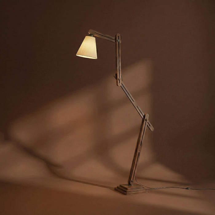 Hydra Wooden Floor Lamp with Brown Base and Jute Fabric Lampshade