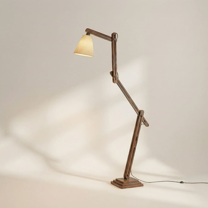 Hydra Wooden Floor Lamp with Brown Base and Jute Fabric Lampshade
