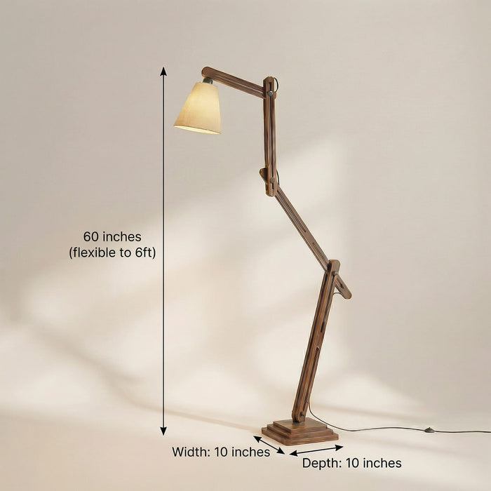 Hydra Wooden Floor Lamp with Brown Base and Jute Fabric Lampshade