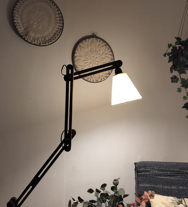 Hydra Wooden Floor Lamp with Brown Base and Jute Fabric Lampshade