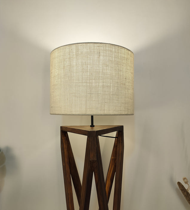 Ignis Wooden Floor Lamp with Brown Base and Jute Fabric Lampshade