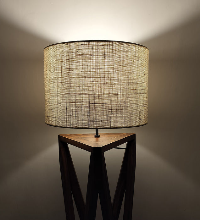 Ignis Wooden Floor Lamp with Brown Base and Jute Fabric Lampshade