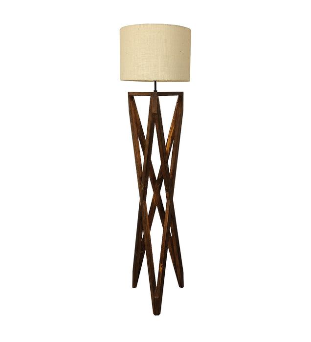 Ignis Wooden Floor Lamp with Brown Base and Jute Fabric Lampshade