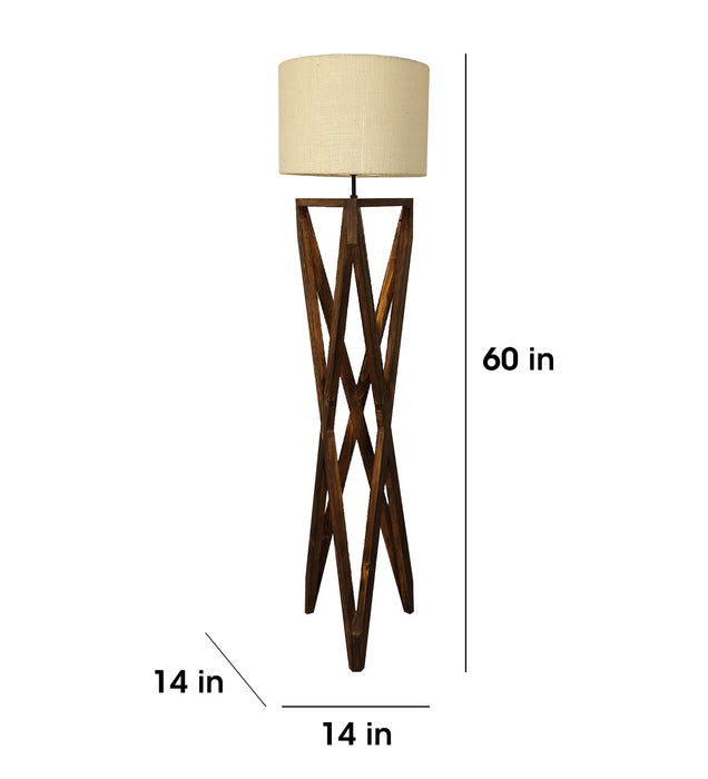 Ignis Wooden Floor Lamp with Brown Base and Jute Fabric Lampshade