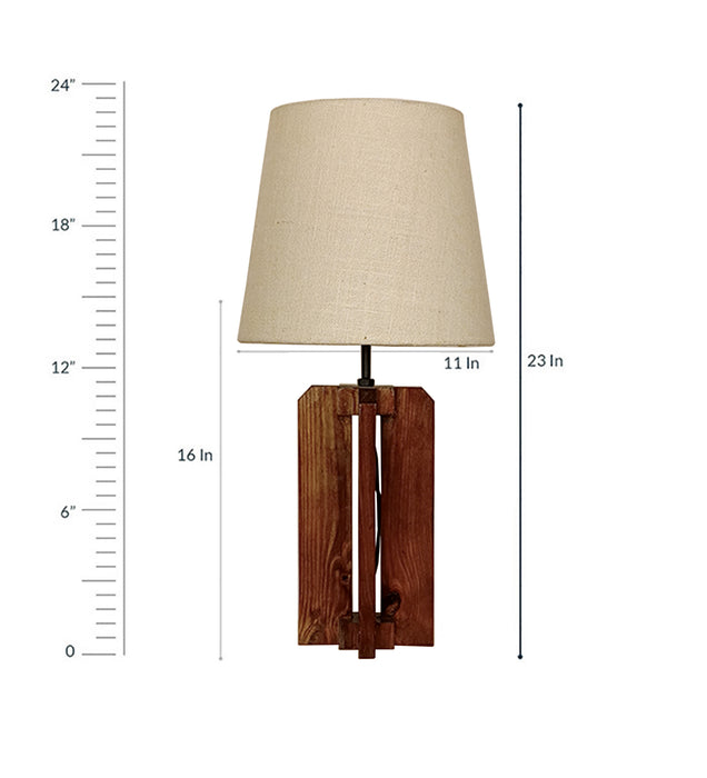 Stella Brown Wooden Table Lamp with White Fabric Lampshade