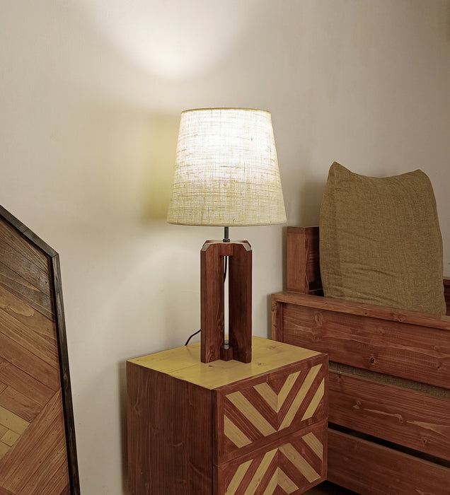 Stella Brown Wooden Table Lamp with White Fabric Lampshade